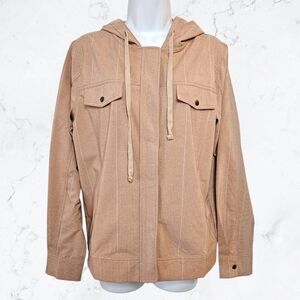 Doe & Rae Beige & White Pinstripe Lightweight Casual Windbreaker Jacket